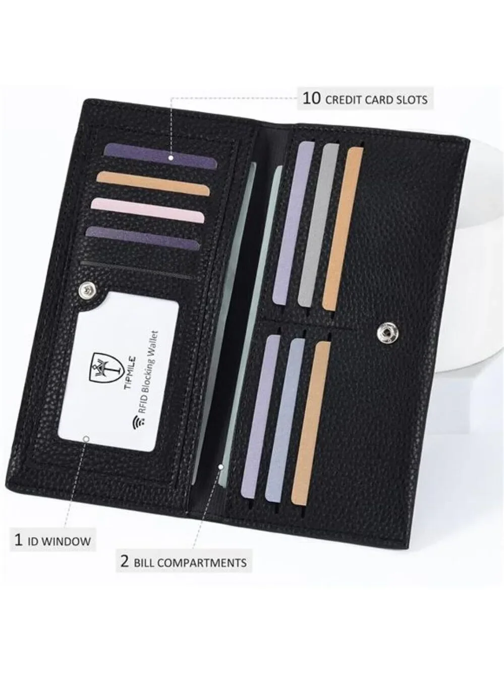 Ultra Slim Womens Wallet Leather RFID Bifold Credit Card Holder Travel Purse